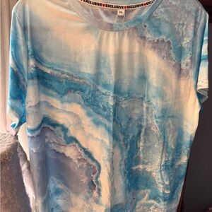 Ocean Wave Blue and White Relaxed Graphic Tee